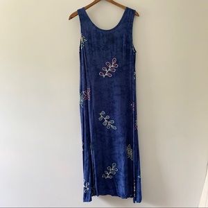 Vintage Tropical Dress Blue Purple Large
